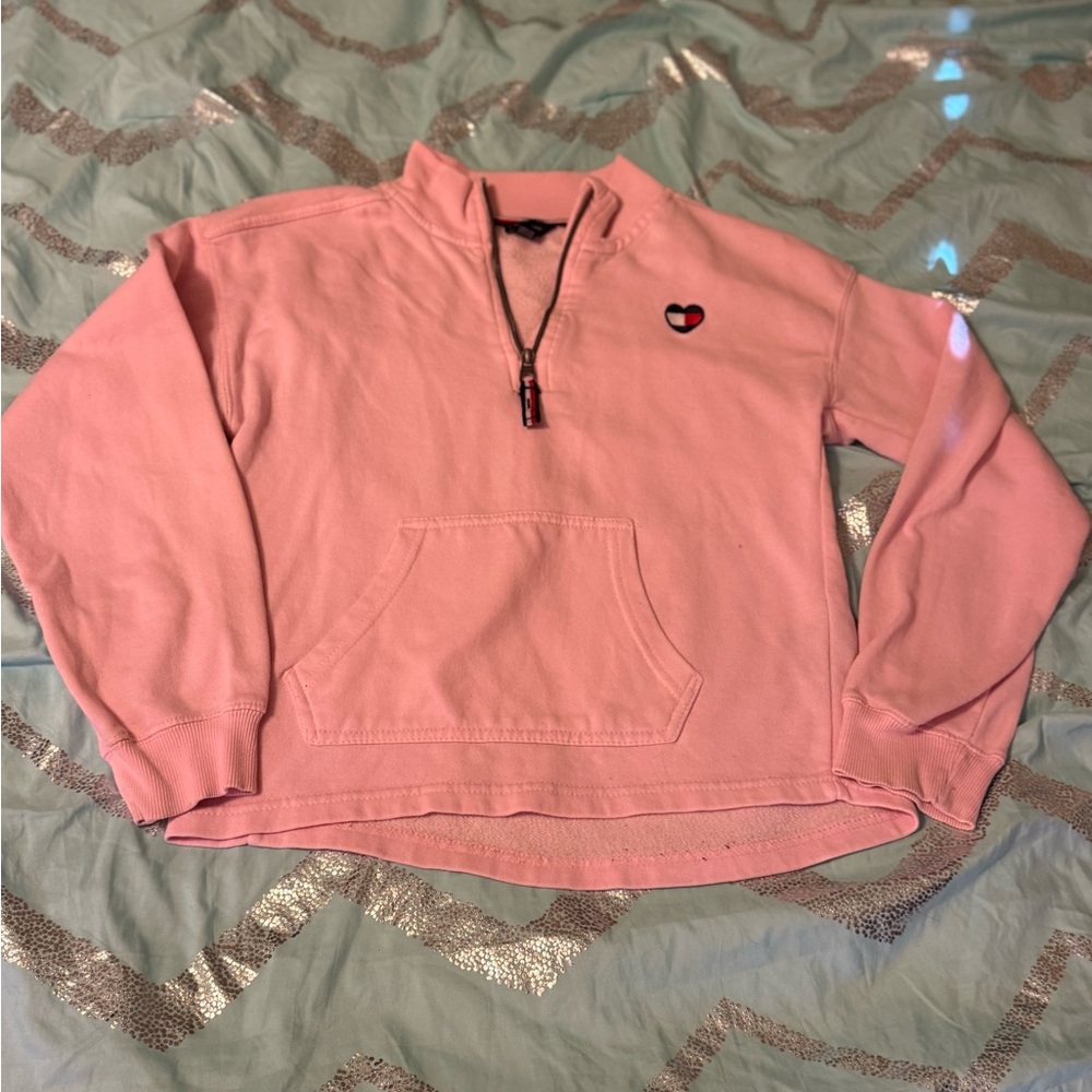 Girls Tommy Hilfiger Pink Quarter-Zip Sweatshirt in size XL (16)